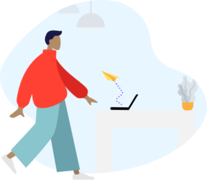man walking to a table